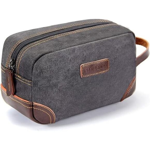 Travel Toiletry Bag for Men, Leather and Canvas Toiletry Bags, Dopp Kit for Men - Picture 7 of 7